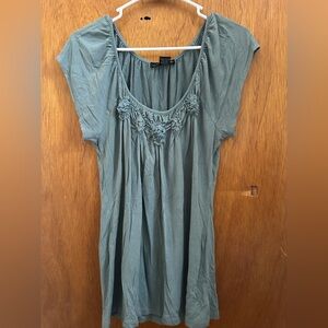 Willi Smith Teal Blouse with Floral Detail